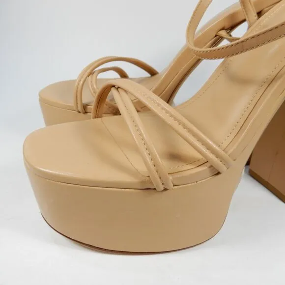 Larroude Annie Platform SANDALS High Heels Size 10 Tan Nude Leather NEW $330