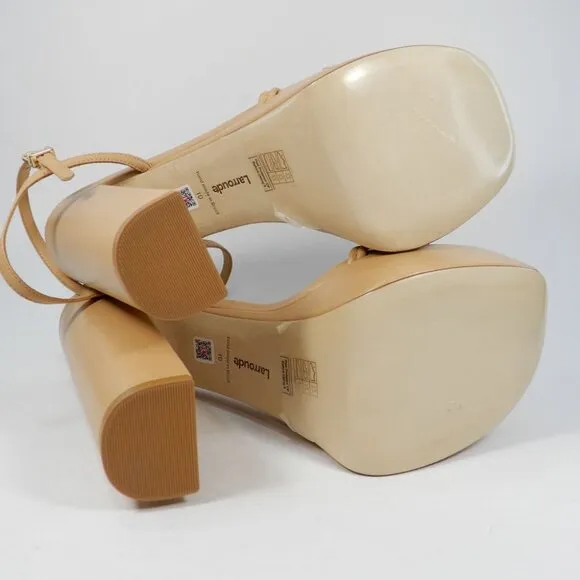 Larroude Annie Platform SANDALS High Heels Size 10 Tan Nude Leather NEW $330