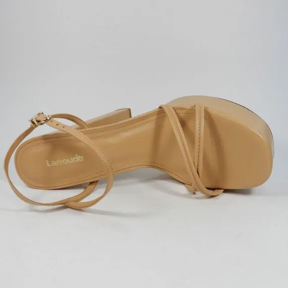 Larroude Annie Platform SANDALS High Heels Size 10 Tan Nude Leather NEW $330