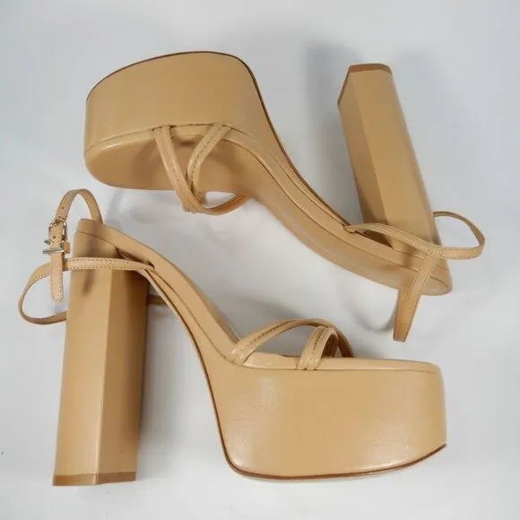Larroude Annie Platform SANDALS High Heels Size 10 Tan Nude Leather NEW $330