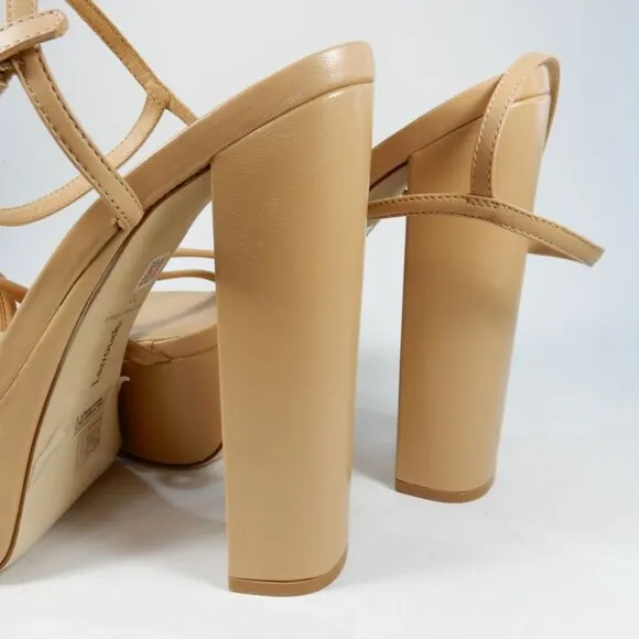 Larroude Annie Platform SANDALS High Heels Size 10 Tan Nude Leather NEW $330