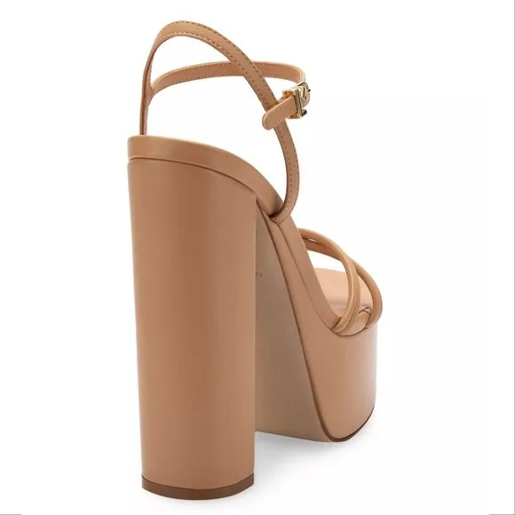 Larroude Annie Platform SANDALS High Heels Size 10 Tan Nude Leather NEW $330