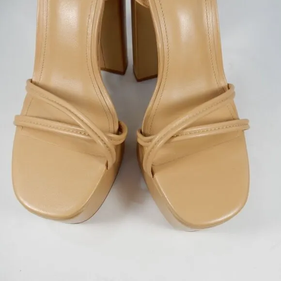 Larroude Annie Platform SANDALS High Heels Size 10 Tan Nude Leather NEW $330