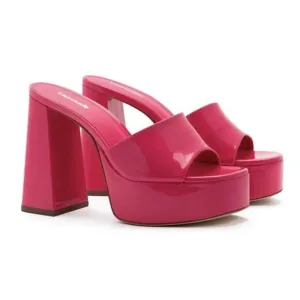 Larroude Dolly Mule Patent Leather Platform Heel Sandals- 9.5 Pink