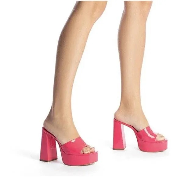 Larroude Dolly Mule Patent Leather Platform Heel Sandals- 9.5 Pink