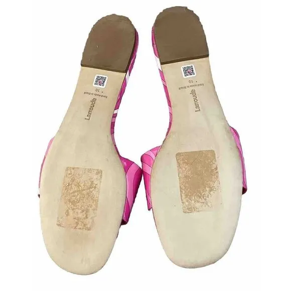 Larroude Ivy Flat Mule SANDALS Size 10 Pink Wave Print Patent Leather NEW $215