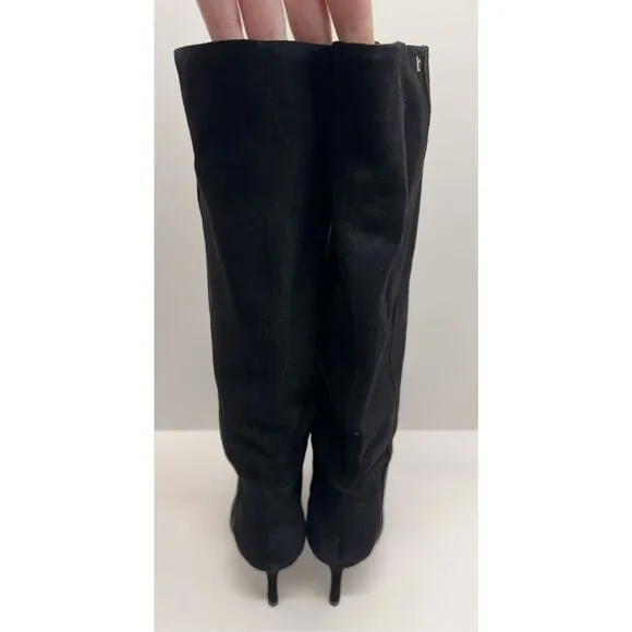 Larroude Knee High Boots Black Suede Size 8 Pointed Toe High Heel Leather Sole