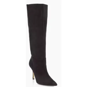 Larroude Knee High Boots Black Suede Size 8 Pointed Toe High Heel Leather Sole