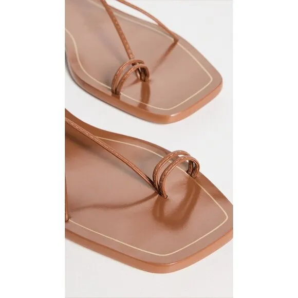 Larroude Portofino Flat Sandals in Caramel Leather 6 With Box Womens Wrap