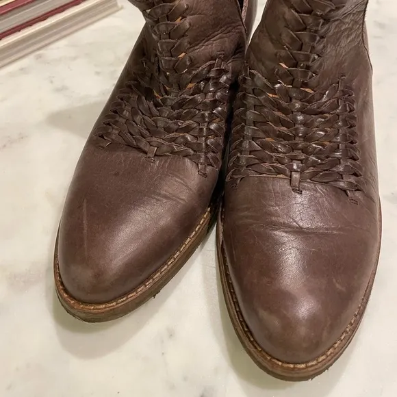 Latigo Anthropologie Kick Soft Leather Woven Western Espresso Booties Size 8.5