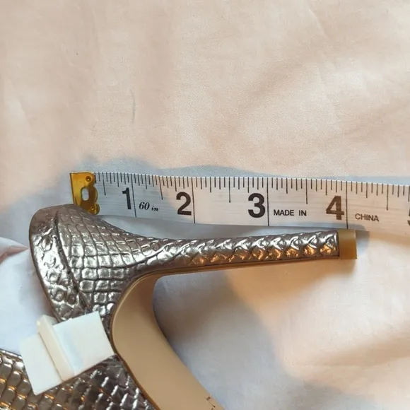 Lauren Ralph Lauren 7B snakeskin, genuine, leather, silver high heel sandals