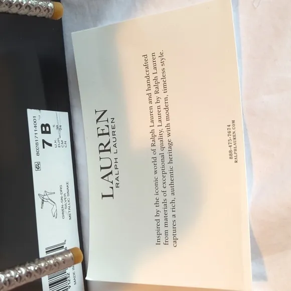 Lauren Ralph Lauren 7B snakeskin, genuine, leather, silver high heel sandals