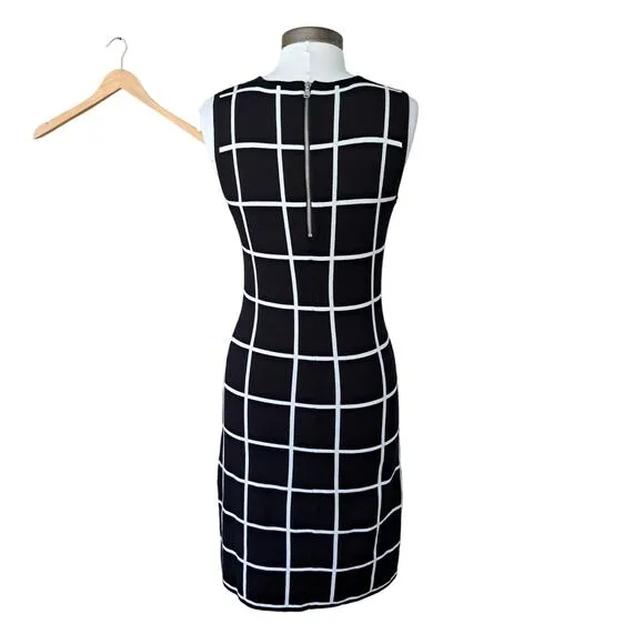 Lauren Ralph Lauren Black Crewneck Windowpane Check Knit Dress Size Small