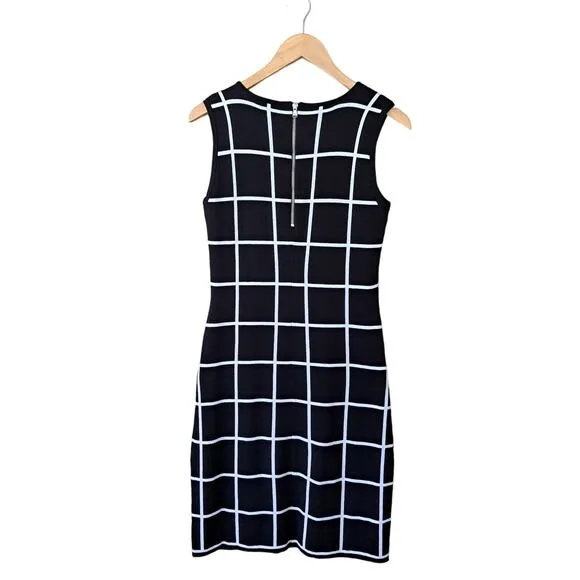 Lauren Ralph Lauren Black Crewneck Windowpane Check Knit Dress Size Small