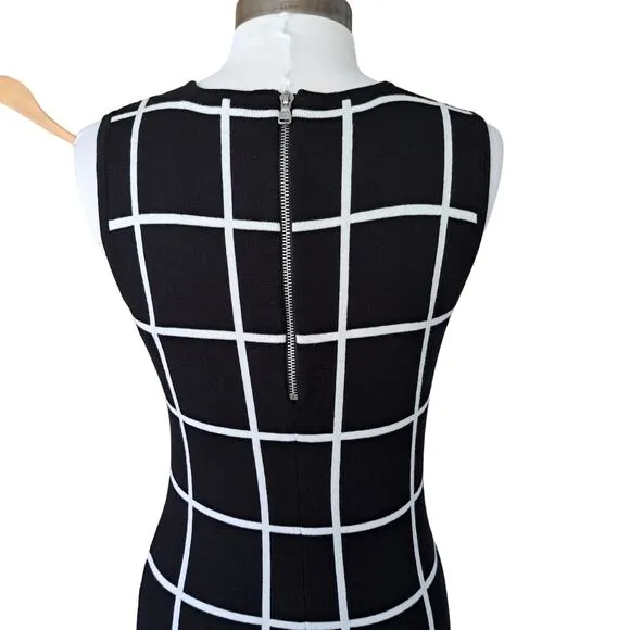 Lauren Ralph Lauren Black Crewneck Windowpane Check Knit Dress Size Small