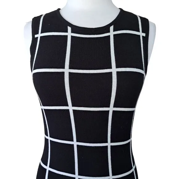 Lauren Ralph Lauren Black Crewneck Windowpane Check Knit Dress Size Small