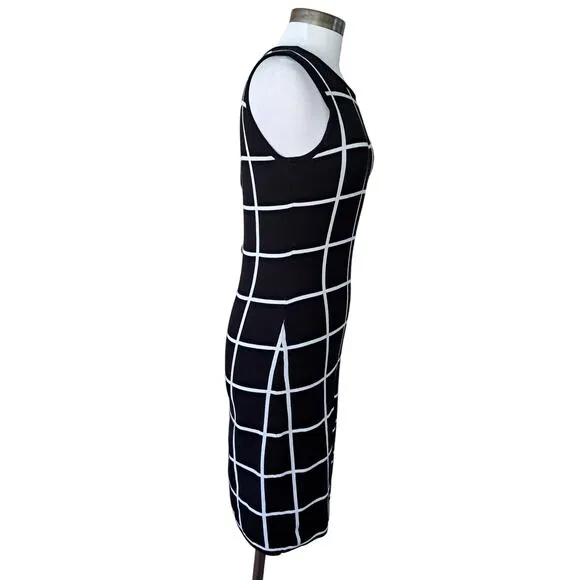 Lauren Ralph Lauren Black Crewneck Windowpane Check Knit Dress Size Small