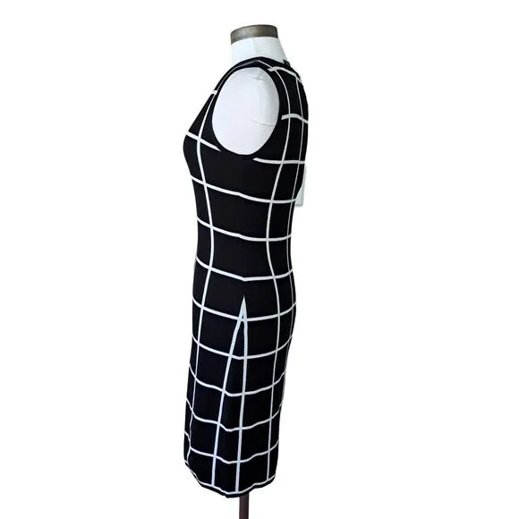 Lauren Ralph Lauren Black Crewneck Windowpane Check Knit Dress Size Small