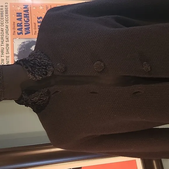 Lauren Ralph Lauren black lambswool button knit jacket with fur collar M
