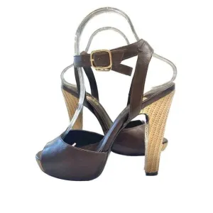 LAUREN Ralph Lauren Brown Ankle Strap High Heel Sandals Women's Size 6