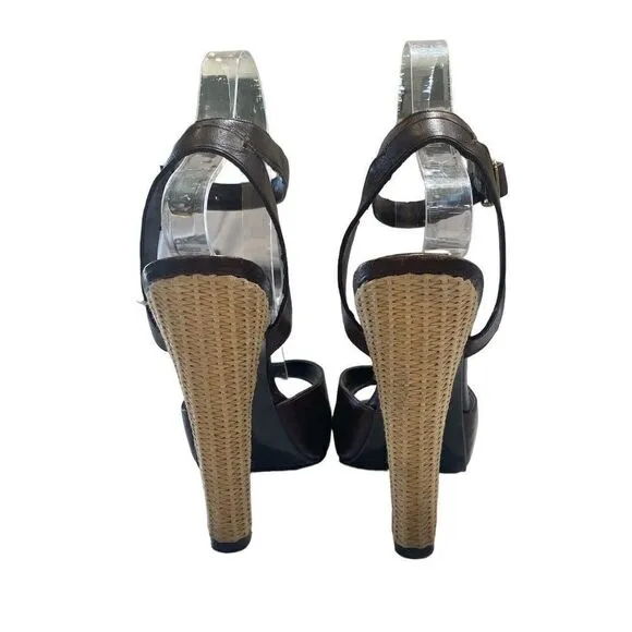LAUREN Ralph Lauren Brown Ankle Strap High Heel Sandals Women's Size 6