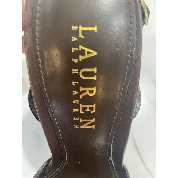 LAUREN Ralph Lauren Brown Ankle Strap High Heel Sandals Women's Size 6