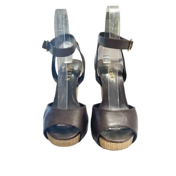 LAUREN Ralph Lauren Brown Ankle Strap High Heel Sandals Women's Size 6