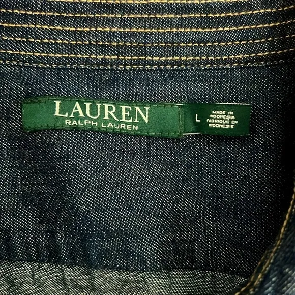 Lauren Ralph Lauren Denim Shirt Dress front button med to dark wash size Large
