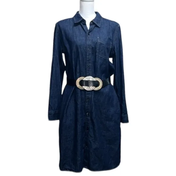Lauren Ralph Lauren Denim Shirt Dress front button med to dark wash size Large