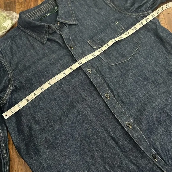 Lauren Ralph Lauren Denim Shirt Dress front button med to dark wash size Large