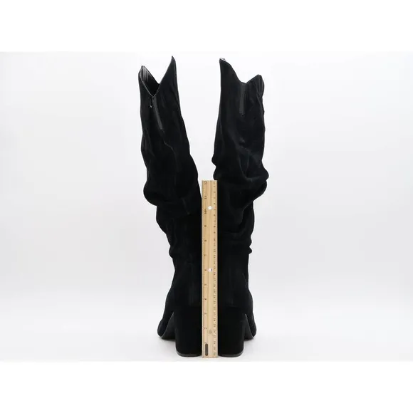 Laurie Felt Boots Womens 11 Black Suede Knee High Slouch Block Heel Pull On