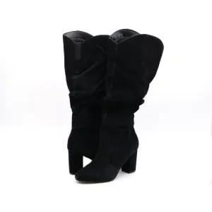 Laurie Felt Boots Womens 11 Black Suede Knee High Slouch Block Heel Pull On