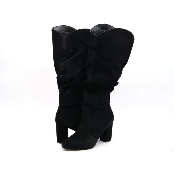 Laurie Felt Boots Womens 11 Black Suede Knee High Slouch Block Heel Pull On