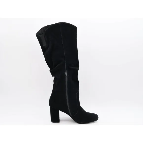 Laurie Felt Boots Womens 11 Black Suede Knee High Slouch Block Heel Pull On