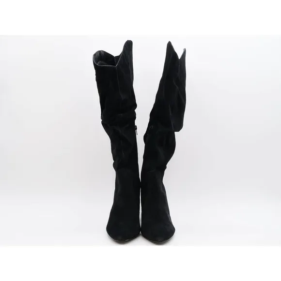 Laurie Felt Boots Womens 11 Black Suede Knee High Slouch Block Heel Pull On
