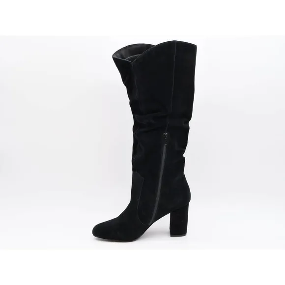 Laurie Felt Boots Womens 11 Black Suede Knee High Slouch Block Heel Pull On