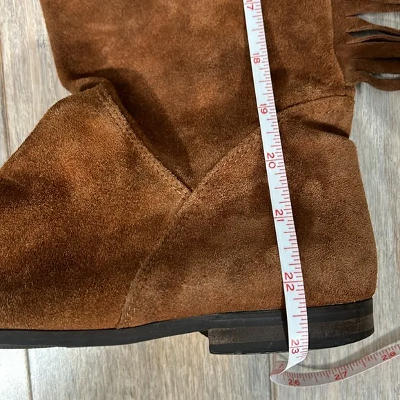 Lavorazione Artigiana Italian Brown Suede Leather Fringe Over Knee Boots sz 37