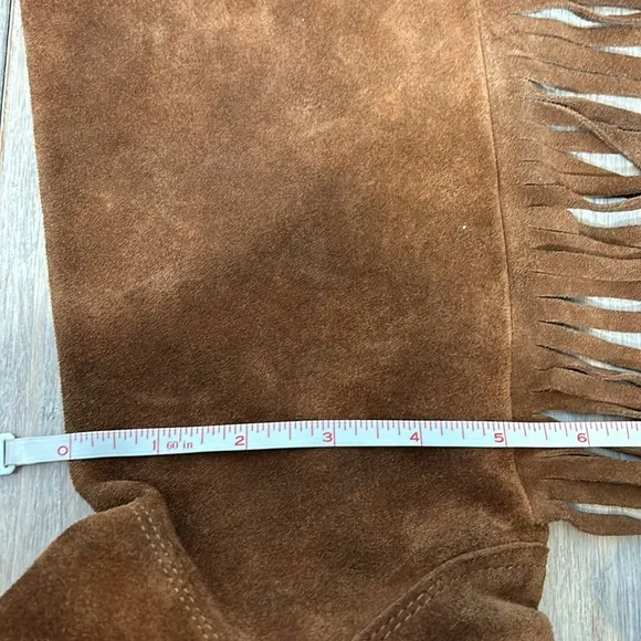 Lavorazione Artigiana Italian Brown Suede Leather Fringe Over Knee Boots sz 37