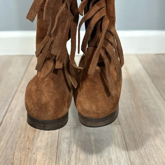 Lavorazione Artigiana Italian Brown Suede Leather Fringe Over Knee Boots sz 37