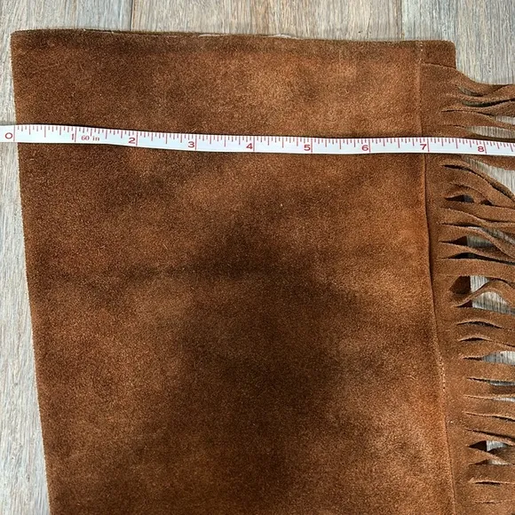Lavorazione Artigiana Italian Brown Suede Leather Fringe Over Knee Boots sz 37