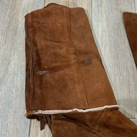Lavorazione Artigiana Italian Brown Suede Leather Fringe Over Knee Boots sz 37