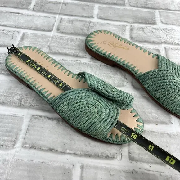 Le Mogador Raffia Women's Size 9.5/10 Turquoise Green Flat Slide Sandals RARE