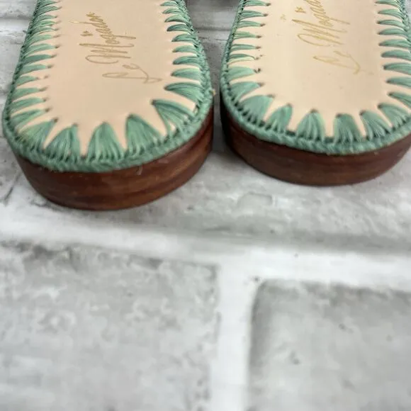 Le Mogador Raffia Women's Size 9.5/10 Turquoise Green Flat Slide Sandals RARE