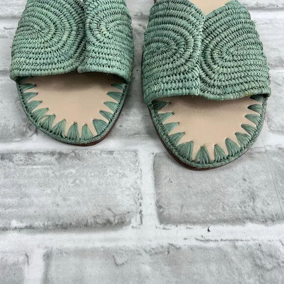 Le Mogador Raffia Women's Size 9.5/10 Turquoise Green Flat Slide Sandals RARE