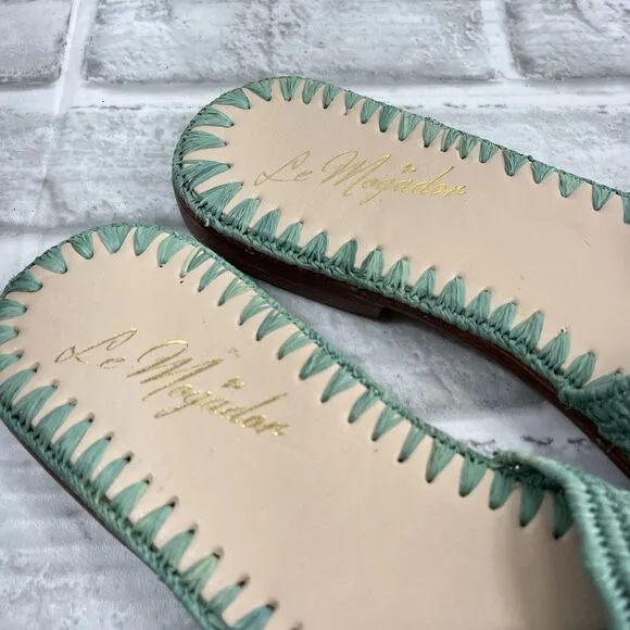 Le Mogador Raffia Women's Size 9.5/10 Turquoise Green Flat Slide Sandals RARE