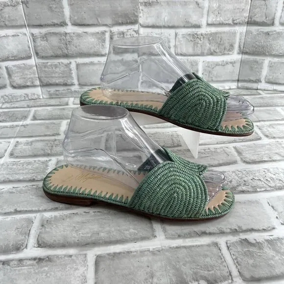 Le Mogador Raffia Women's Size 9.5/10 Turquoise Green Flat Slide Sandals RARE