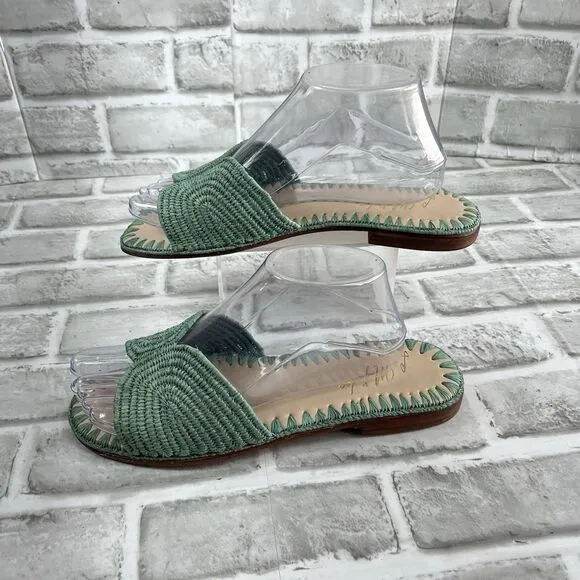 Le Mogador Raffia Women's Size 9.5/10 Turquoise Green Flat Slide Sandals RARE