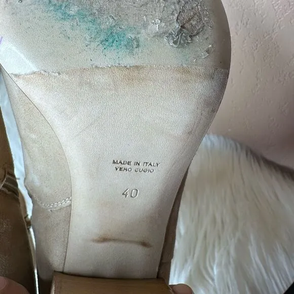 Le Pepe Suede Leather Heeled Ankle Bootie Boots Size 40 Tan