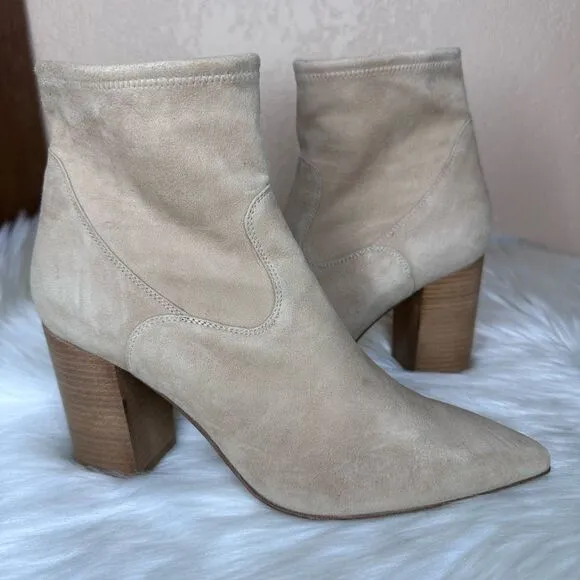 Le Pepe Suede Leather Heeled Ankle Bootie Boots Size 40 Tan