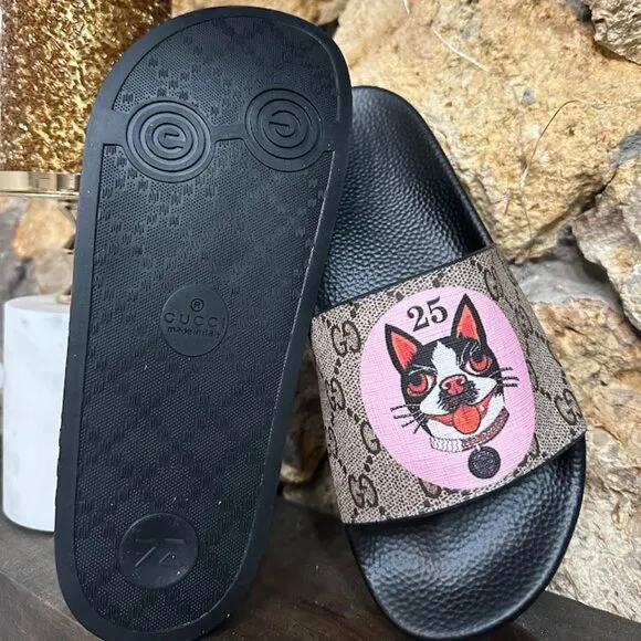 Leather Flip Flops with Print Sandals Women's Slippers Beach Sandals Size: 8